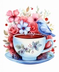 Floral Songbird Teacup Art