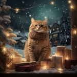 Christmas Cat Winter Art