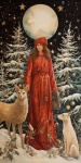 Christmas Woman Animals Forest Art