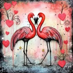 Valentine Flamingo Heart Art Print