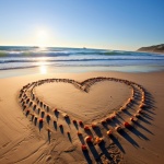 Valentine Heart In Sand By Ocean