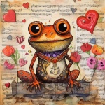 Whimsical Valentine Music Frog Art