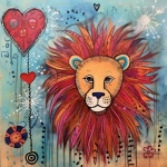 Whimsical Doodle Lion Valentine Art