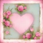 Vintage Pink Roses Heart Art