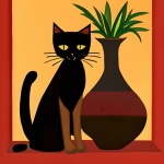 Black Cat And Vase Contemporary Art