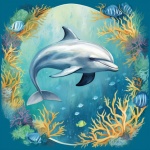 Dolphin Within Coral Wreath Art