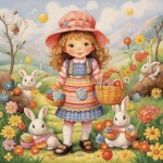 Vintage Girl Easter Basket Bunny