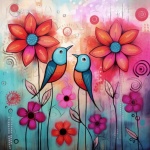Mixed Media Bird And Flower Art