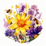 Flowers And Bee Watercolor Art