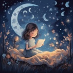 Fantasy Girl Reading Under Moon