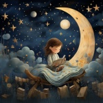 Fantasy Girl Reading Under Moon
