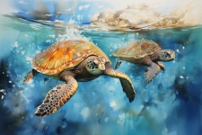 Sea Turtle Watercolor Art