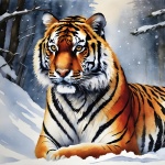 Tiger In The Snow Watercolor