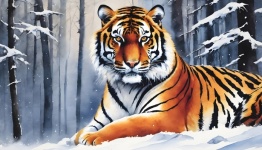 Tiger In The Snow Watercolor