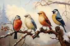 Vintage Birds In Winter Art