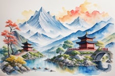 Watercolor Painting Of Mountain