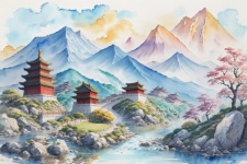 Watercolor Painting Of Mountain