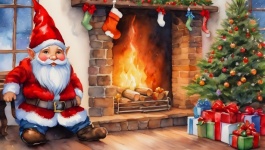 Christmas Gnome Fireplace Fire