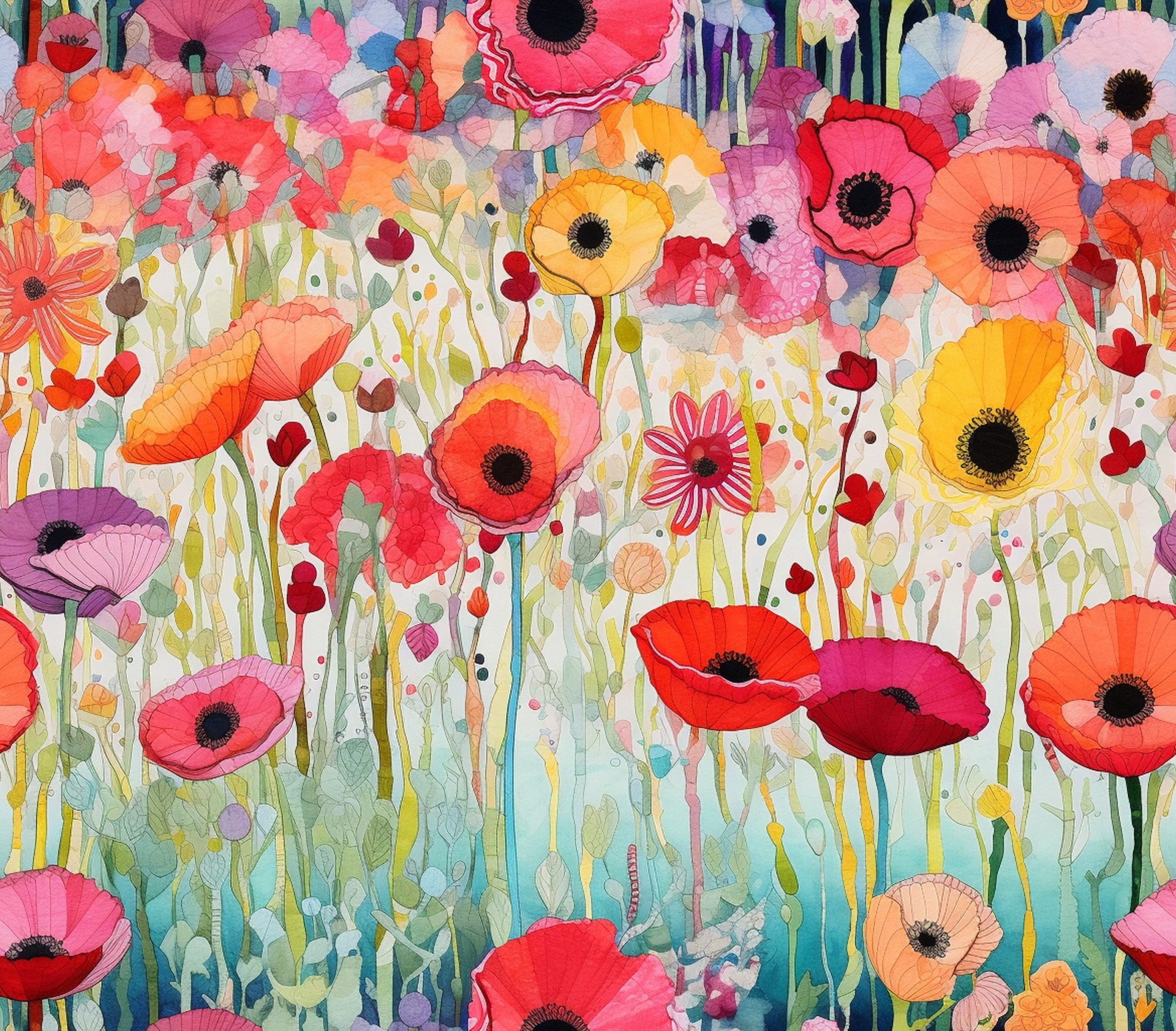watercolor-poppy-flower-field-art-free-stock-photo-public-domain-pictures