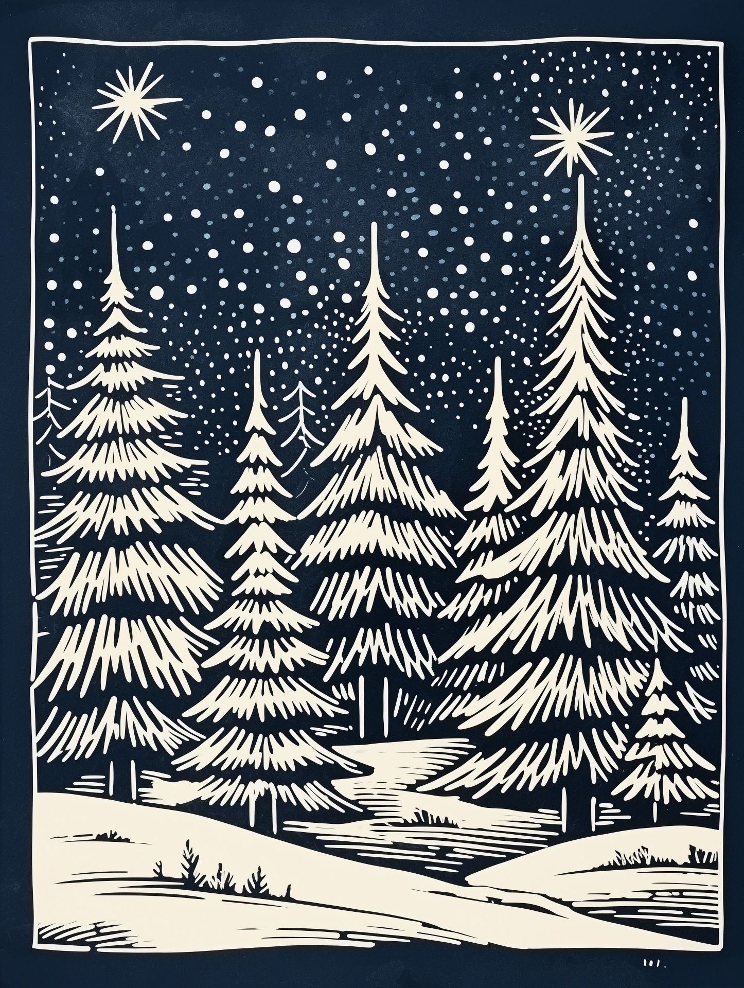 Linocut Trees In Winter Free Stock Photo - Public Domain Pictures