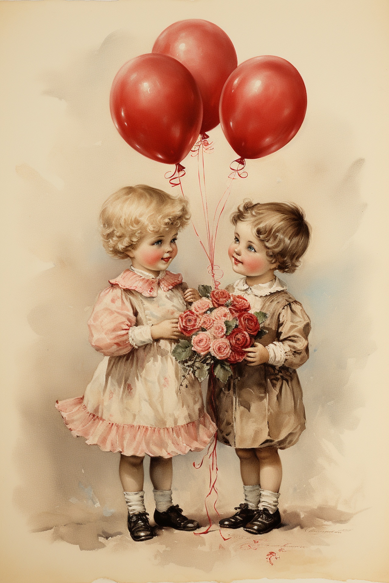 Two Kids Greeting Vintage Free Stock Photo - Public Domain Pictures