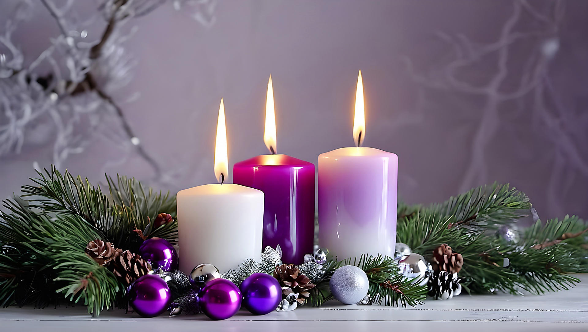 Christmas Fir Branches Candles Free Stock Photo - Public Domain Pictures