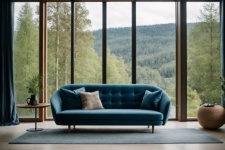 Blue Sofa Against Big Window