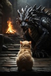 Cat Facing A Dragon