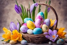 Easter Basket With Painted Eggs