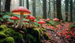 Toadstools In The Autumn Forest