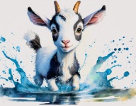 Goat, Watercolor, Digital Painting