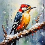 Winter Woodpecker In Snow Art