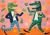 Funny Dancing Alligators Art Print