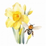 Bee And Daffodil Flower Art Print