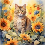 Sunflower Tabby Cat Art Print