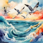 Nautical Seagull Watercolor Art