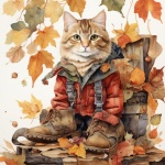 Autumn Cat In Boots Art Print