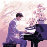 Man Playing Piano Cartoon Art