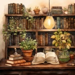 Watercolor Home Library Art Print