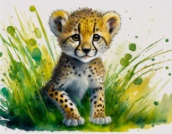 Cheetah, Watercolor, Painting