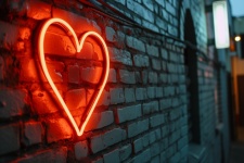 Neon Heart On Brick Wall
