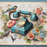 Vintage Telephone, Birds And Flower