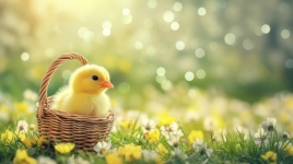 Yellow Chick And Easter Basket