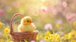 Yellow Chick And Easter Basket