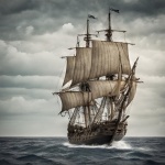 Ancient Sail Ship In The Sea
