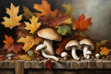Autumn Leaves And Mushrooms