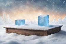 Blue Ice Cubes And Snow