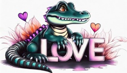 Cartoon, Crocodile, LOVE, Digital
