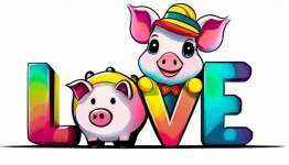 Cartoon, Pigs, LOVE, Digital