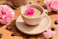 Cup Of Coffee And Flowers